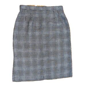 Vtg Sag Harbor Womens Lined Straight Skirt Sz 16 Black Plaid with Kick Pleat